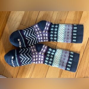 Patterned Crew Socks - Navy, Purple & Teal